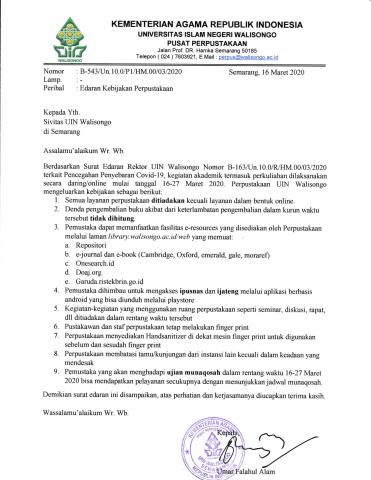 Kebijakan Kepala UPT. Perpustakaan terkait covid-19